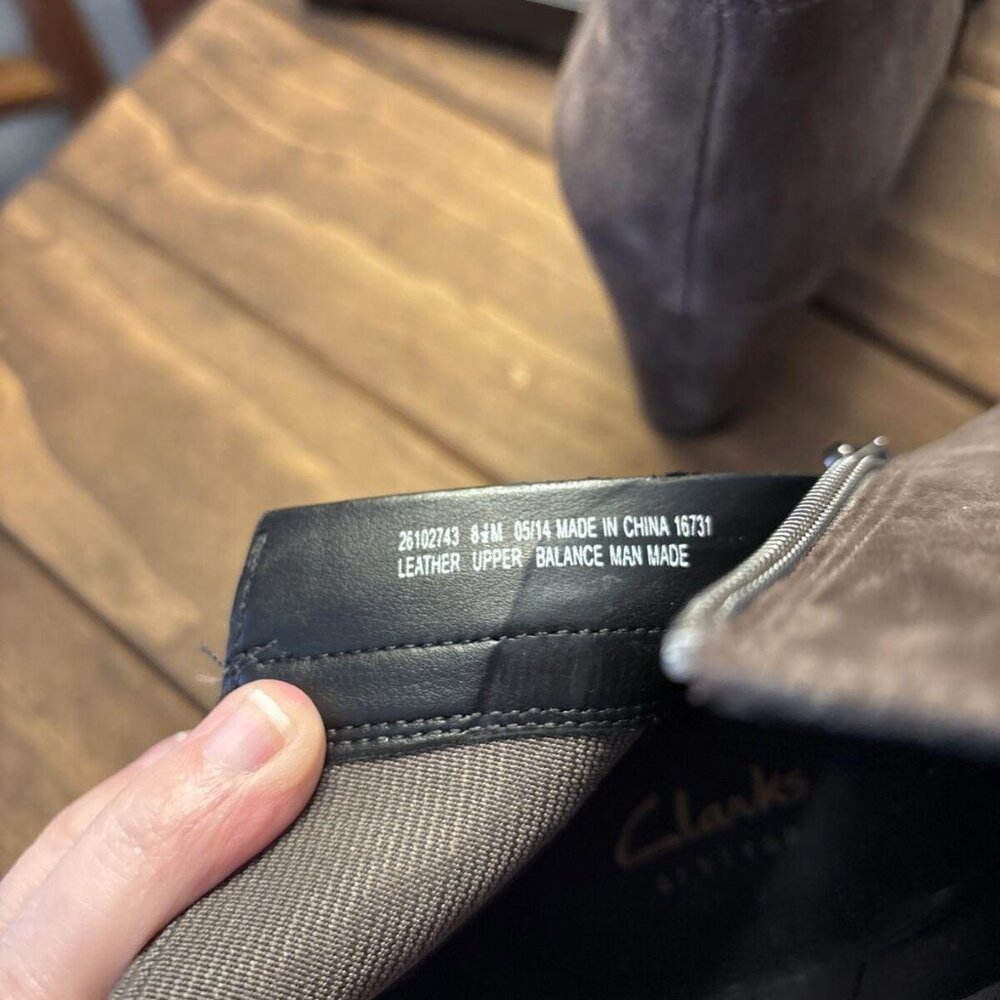 Clarks Brown Suede Leather High Wedge Heel Lace Up Ankle Boots Sz 8.5M. Casual - Picture 7 of 8